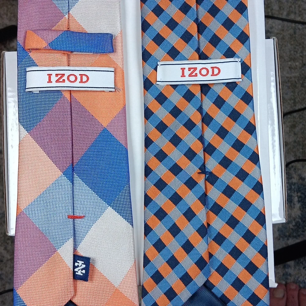Pair of orange and blue polyester Izod‎ ties.